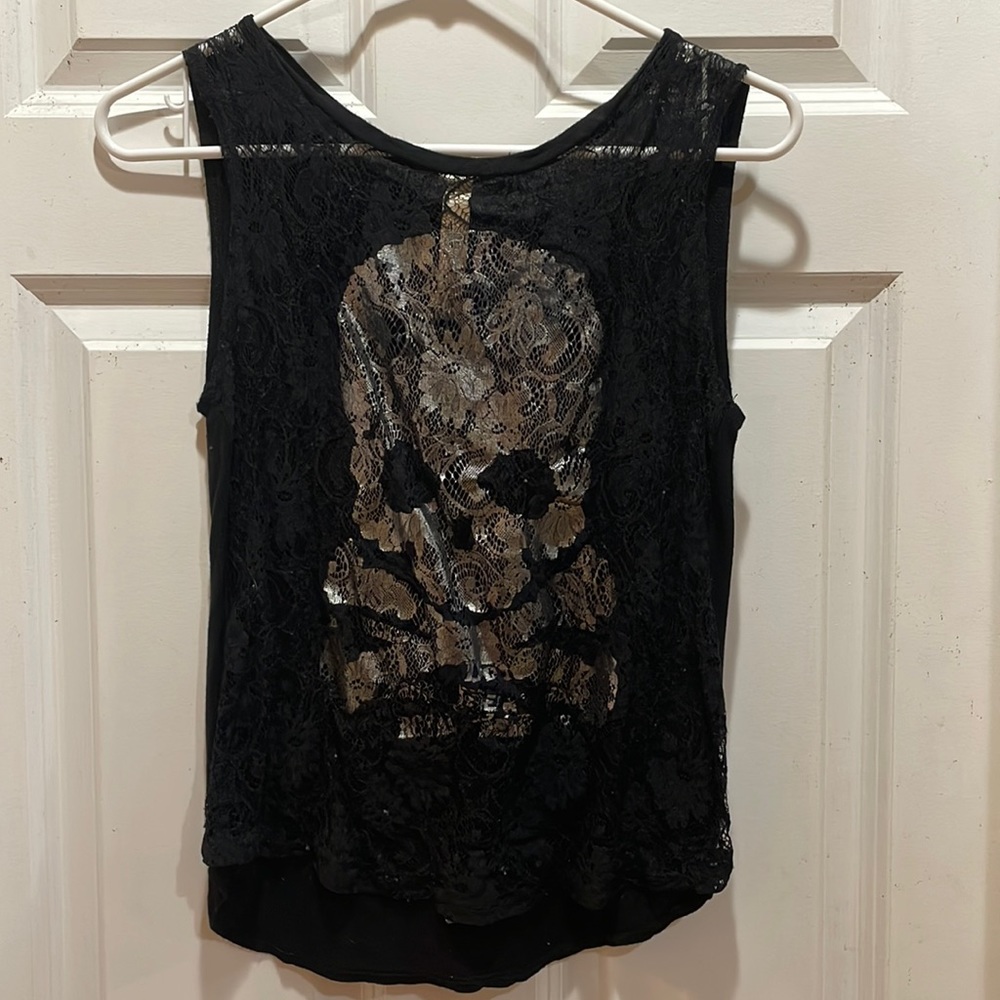 Metallic Skull Lace Tank Top